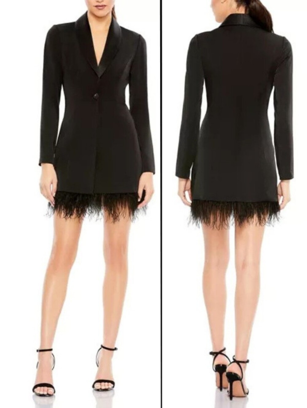 NEW Mac Duggal Feathered Trim Tuxedo Blazer Dress Size 6 Formal Cocktail Evening